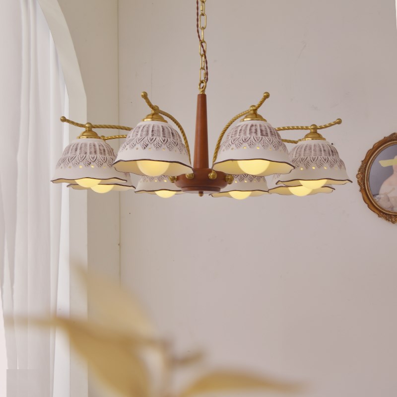 速发美式e古客厅吊灯vita胡复法式主灯日式g桃木陶瓷卧室餐厅灯