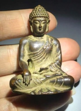 速发老摆器收藏紫皮包浆实古仿心释迦摩尼铜药师佛铜佛像小铜件老