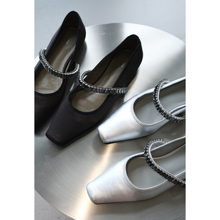 速发鞋YAG【现货珍缪斯舞会单I 缎面一字带水钻方头玛丽】鞋