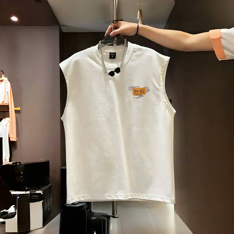 速发美式纯棉坎肩背心男士夏季潮流印花无袖T恤休闲外穿运动汗衫