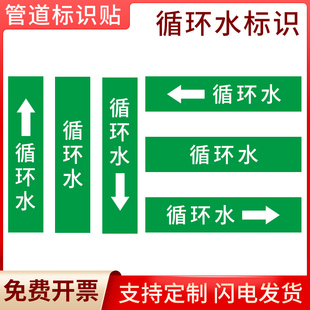 速发循环水绿色国环管道标膜贴管道指向流向管道流向标识箭头贴国