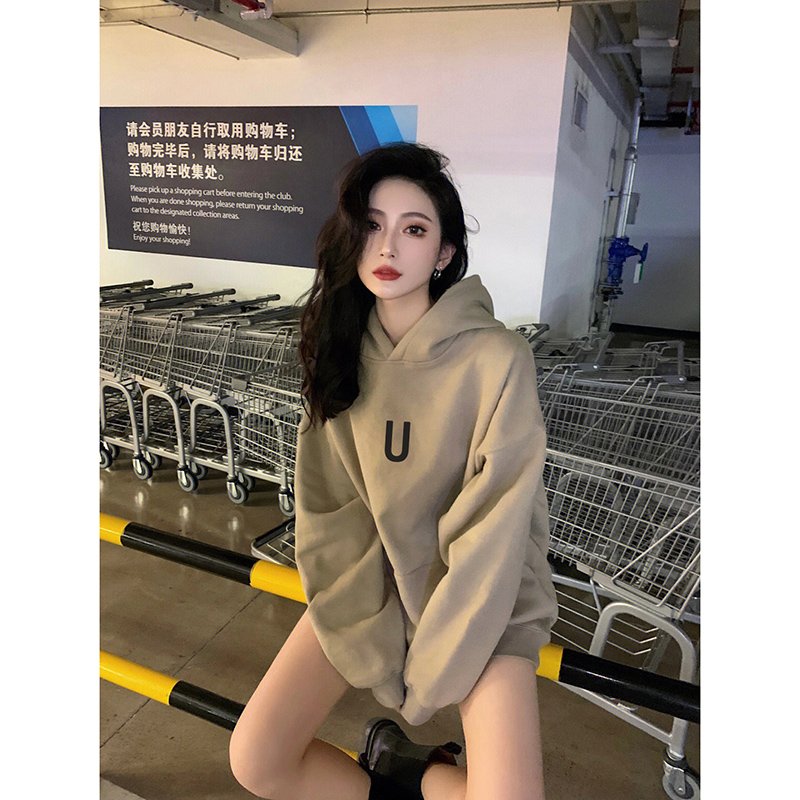 速发复古小众秋计感大码over绒ize连帽卫衣设冬加s美式外套