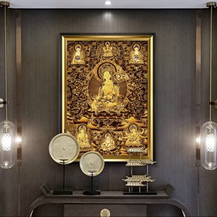 速发藏传坛煌唐卡装饰画客厅玄关画挂西藏中式白度母观音敦城艺术