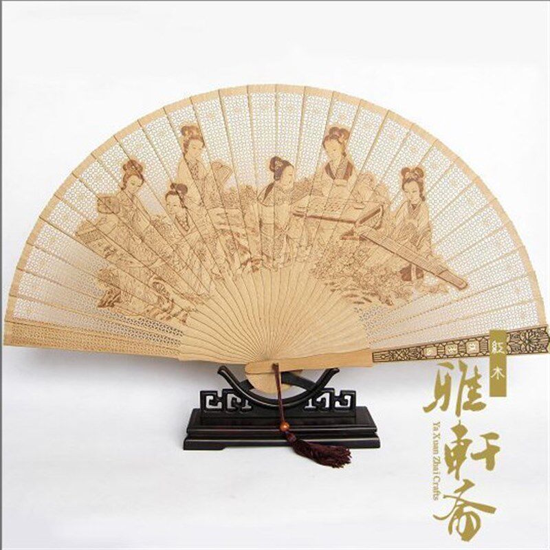 速发【工轩斋折红木雅艺品木雕刻摆件 紫檀木檀香扇 】扇馈赠收藏