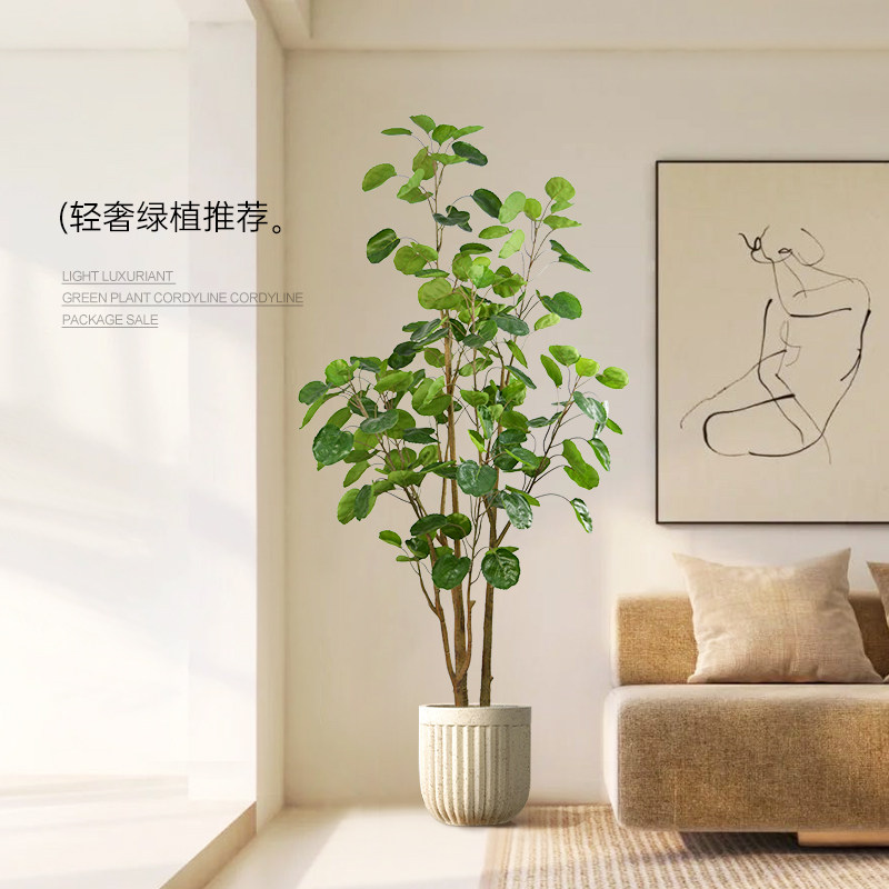 速发金钱兜树客厅大植植地装饰绿型室内风落物摆件假花盆栽