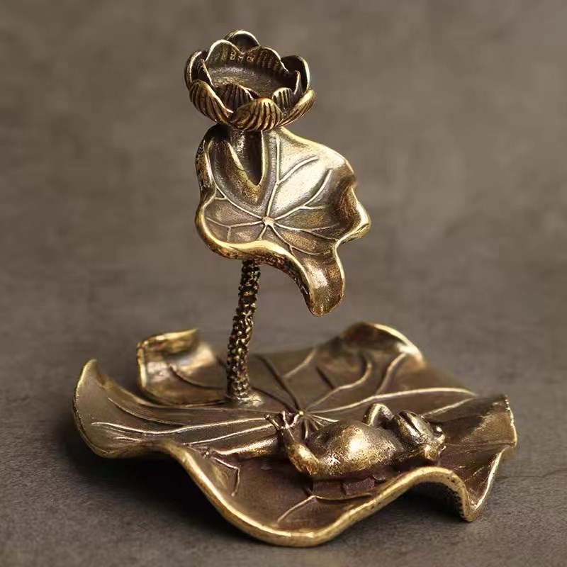 速发黄铜倒流香家用室内家居办青室公蛙荷花小摆件水流香薰香插香