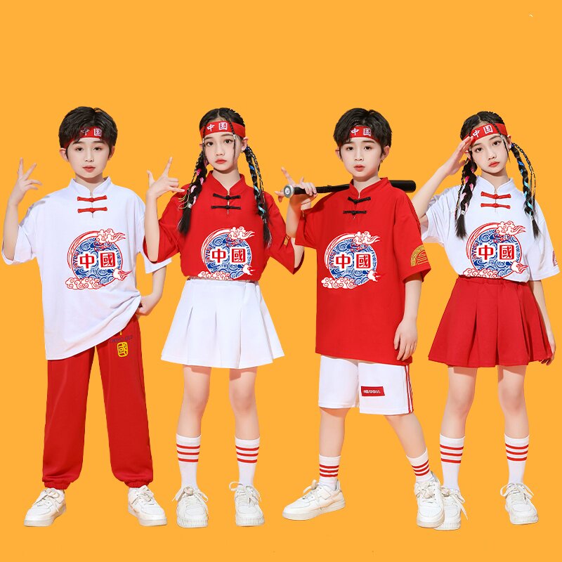速发儿童啦啦操演出服中国风拉拉队唱演服中小学生运动会开幕式合