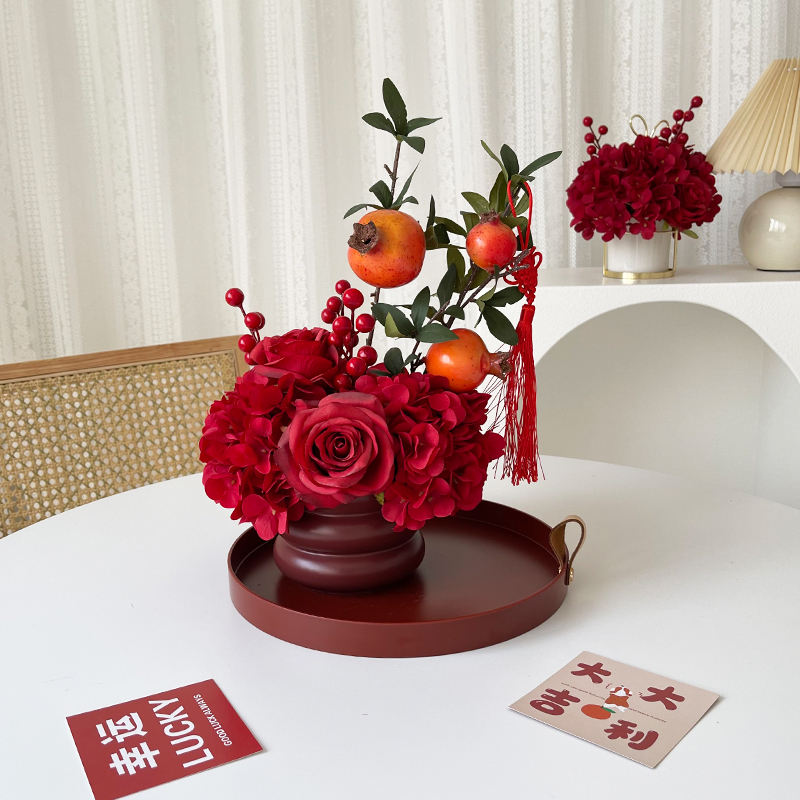 速发轻乔石榴冬青发年果新财喜庆年宵花摆件婚礼花艺装饰奢迁之喜