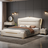 意式 真皮床主卧2米2.2米双人婚床现代简约卧室1米8带储物软包皮床