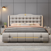 意式 真皮床2米x2米2主卧大床1米8薄床头软包皮艺婚床家用储物皮床