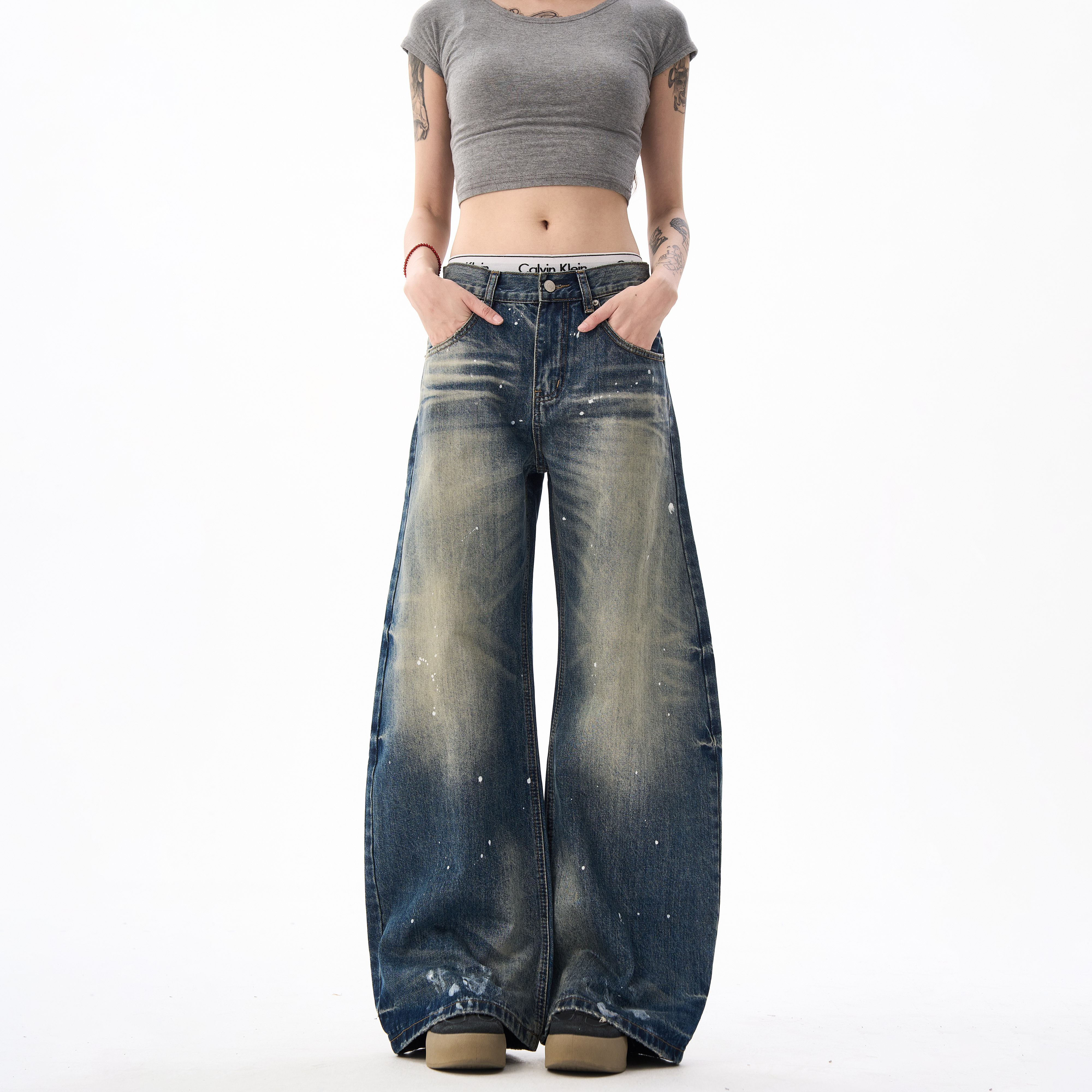 MAXME美式复古弯刀蓝牛仔裤