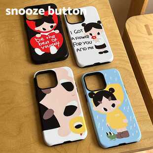 snooze button涂鸦插画系列韩国二合一菲林手机壳苹果16ProMax小众原创设计iPhone15/14promax/13/12全包防摔