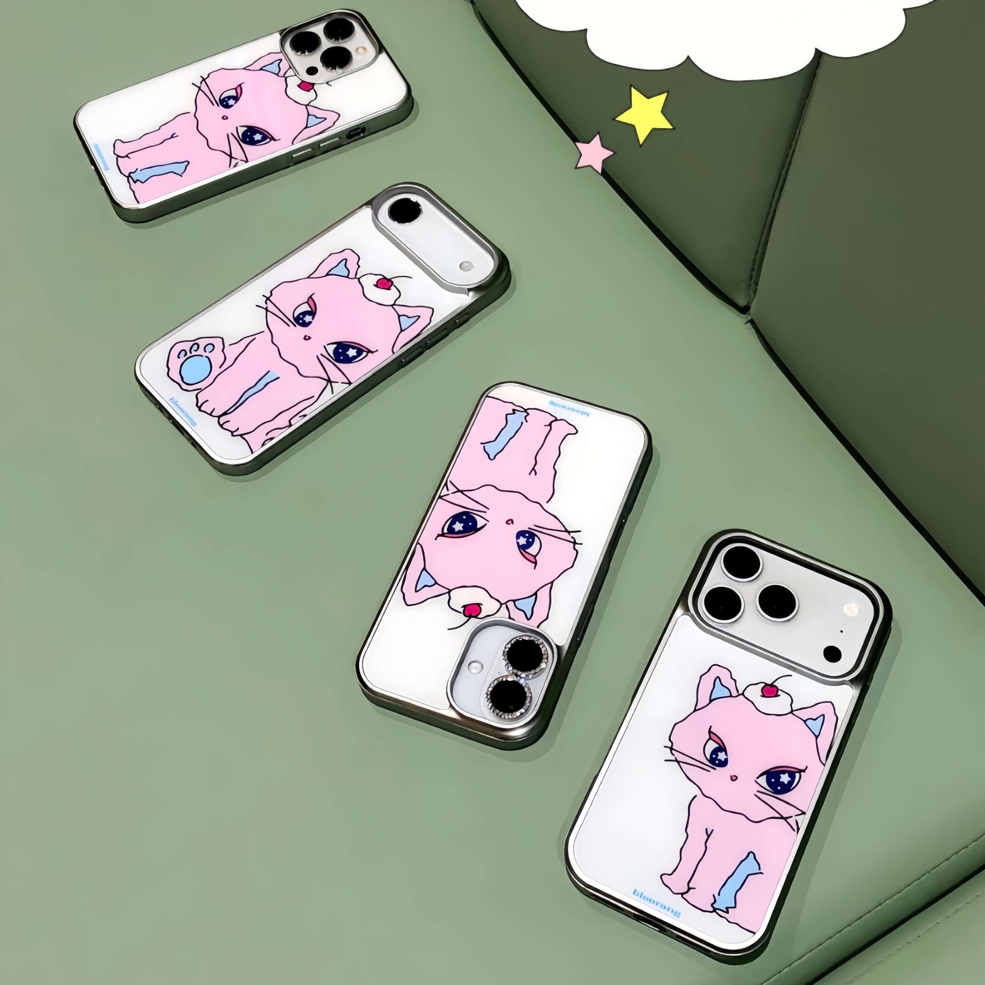 bloorang韩国代购现货ins手绘风“可爱猫咪”iPhone17手机壳air卡通苹果16promax银边15Pro全包14/13保护套