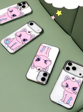 bloorang韩国代购现货ins手绘风“可爱猫咪”iPhone17手机壳air卡通苹果16promax银边15Pro全包14/13保护套