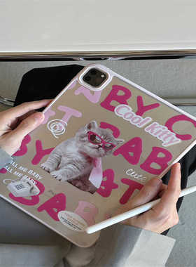 卡通墨镜猫咪适用iPad保护壳10代10.9寸Pro11平板保护套12.9全包防摔Air5硬壳10.5平板套air3亚克力9代