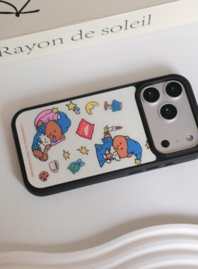 threetimes韩国代购正品“好梦熊”磨砂玻璃iPhone17promax磁吸手机壳air苹果15pm银边16pro保护套14全包、