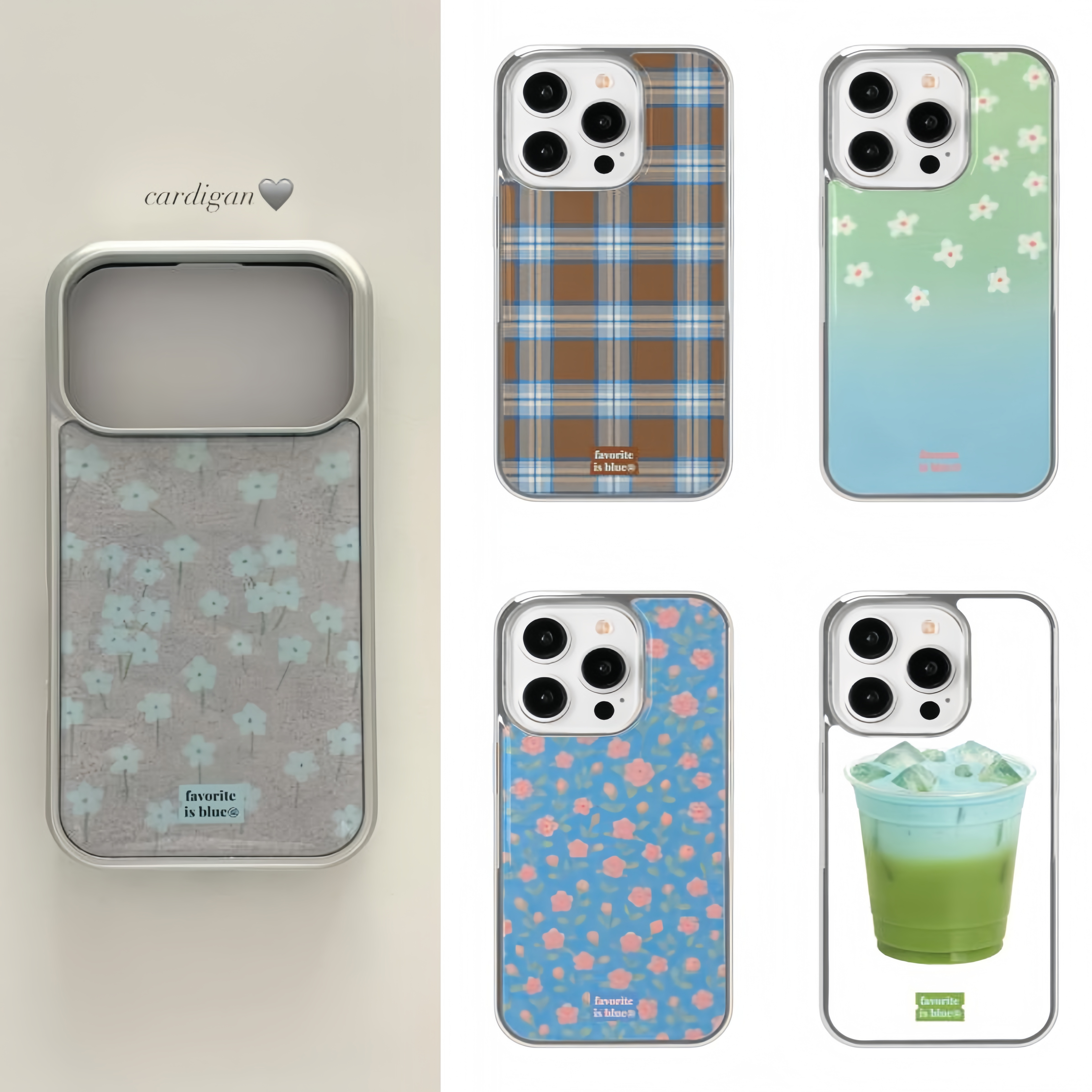 midmaly韩国代购正品“碎花格纹抹茶拿铁”iPhone17promax手机壳air苹果15pm银边16pro滴胶壳14银边防摔