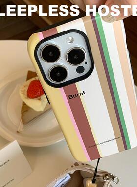 ins老钱风简约条纹进口韩国二合一菲林适用于苹果16promax手机壳情侣款iphone15Promax/14/13/12全包保护壳
