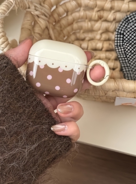 韩国进口小众设计可爱甜美粉棕波点蛋糕适用airpods1/2苹果无线蓝牙耳机保护套airpods pro2/3/4代保护壳