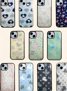 musemood韩国代购“超可爱兔子小羊”iPhone17promax手机壳ins风苹果15pm黑边16pro滴胶壳13全包防摔手机套