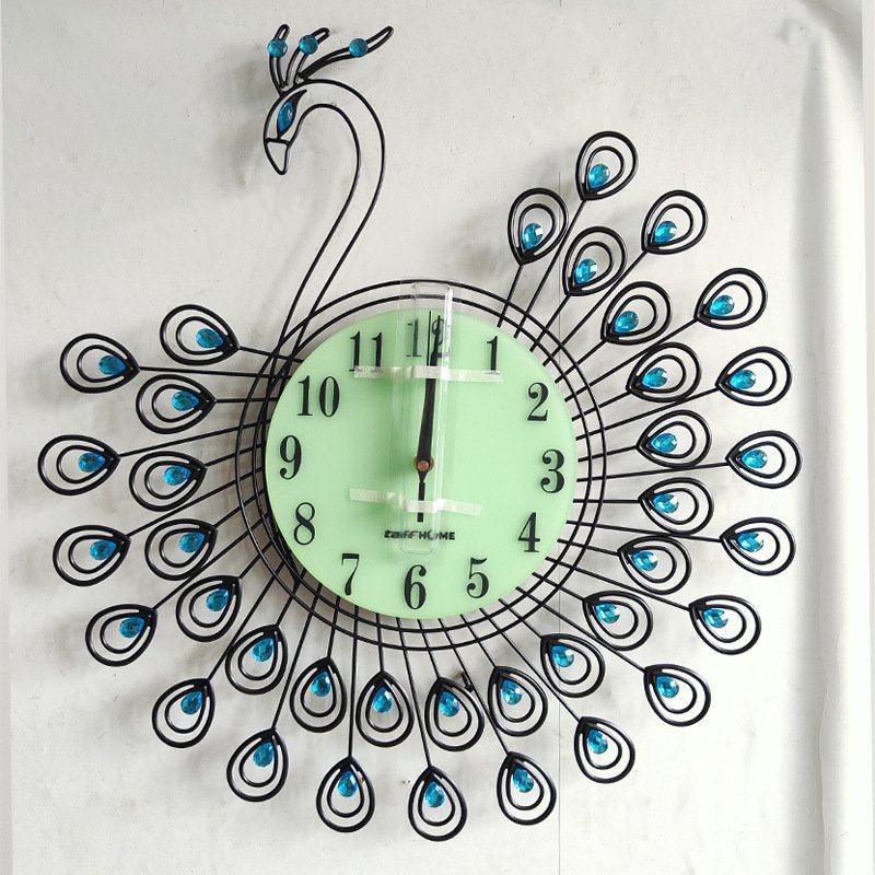 高端大气简约钟表孔雀装饰客厅挂钟家用静音时钟挂墙艺术外贸跨境,家居饰品,挂钟,淘宝优惠券,粉丝福利购,淘宝优惠卷