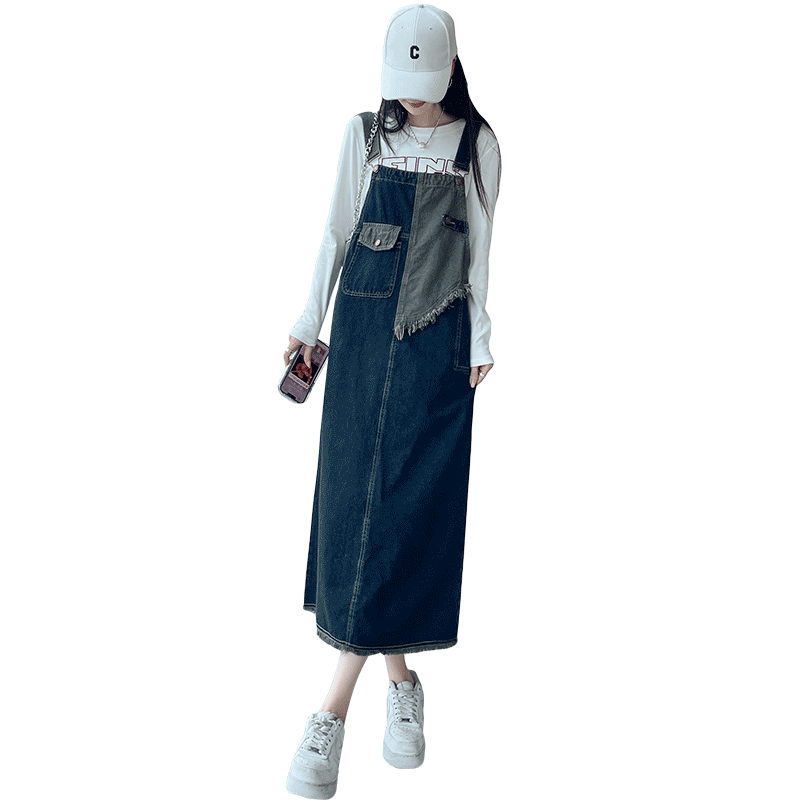 复古牛仔背带裙女宽松减龄连衣裙