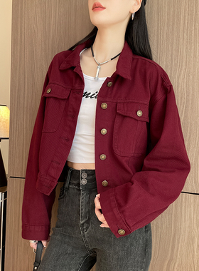 减龄牛仔外套女春秋2025新款小个子韩系显瘦短款安可拉红夹克上衣