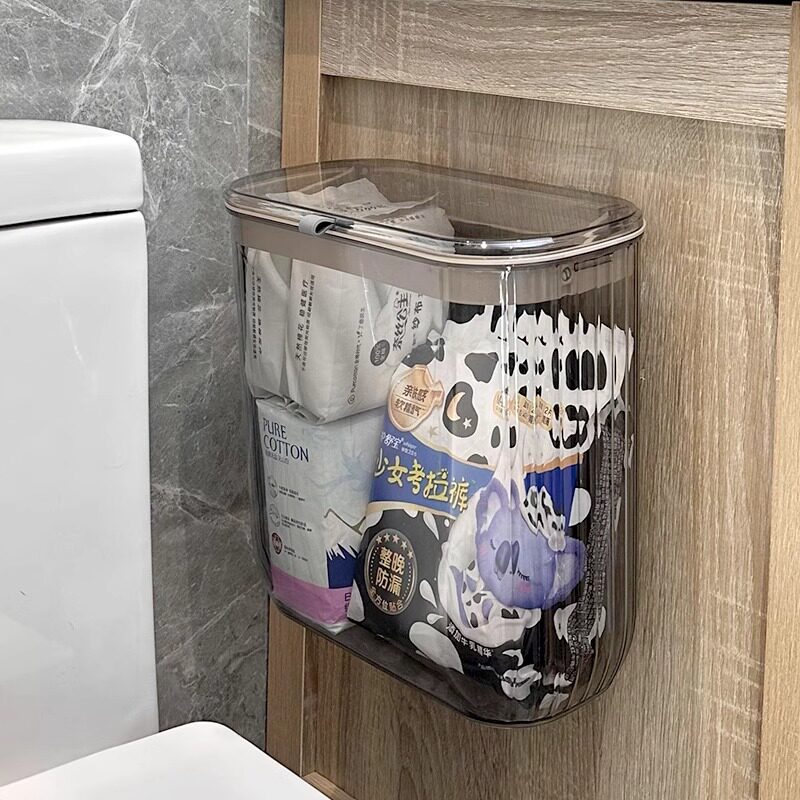 日本进口厕所卫生巾收纳盒壁挂密封防水大容量卫生间放姨妈巾整理