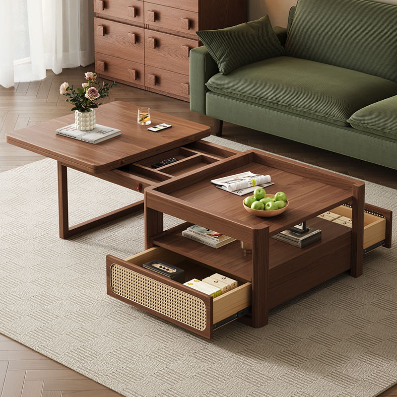 全实木茶几餐桌两用二合一可升降客厅家用小户型吃饭桌折叠椅组合