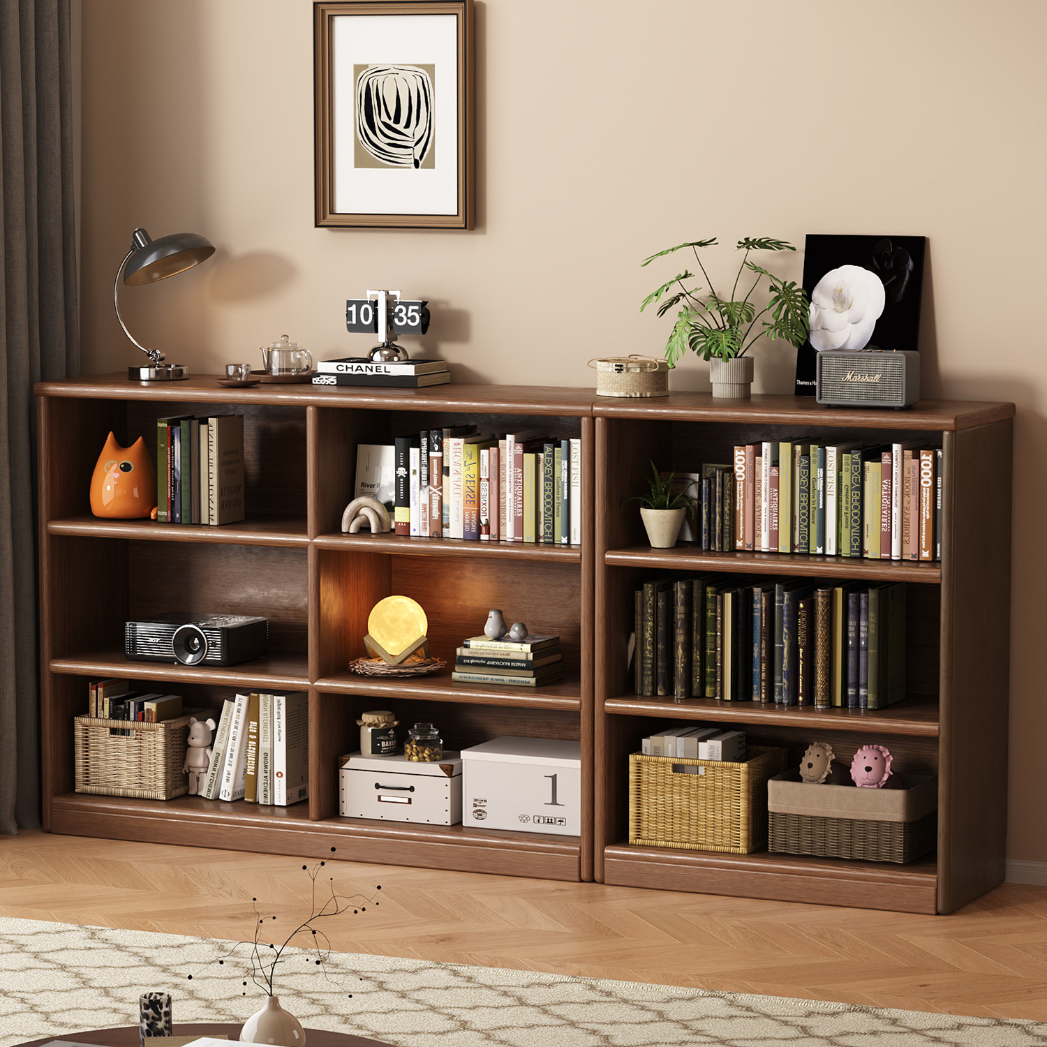 实木书架落地靠墙书柜置物架自由组合格子柜客厅展示柜储物收纳柜