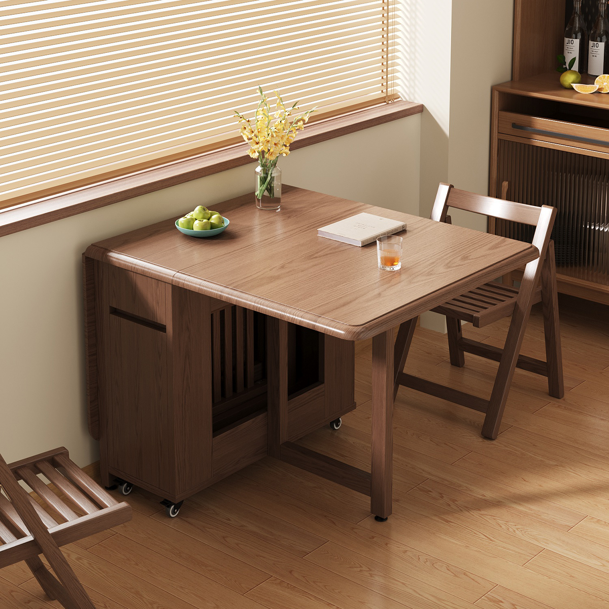 实木餐桌家用小户型折叠桌2025新款中古风餐桌椅新中式长方形桌子