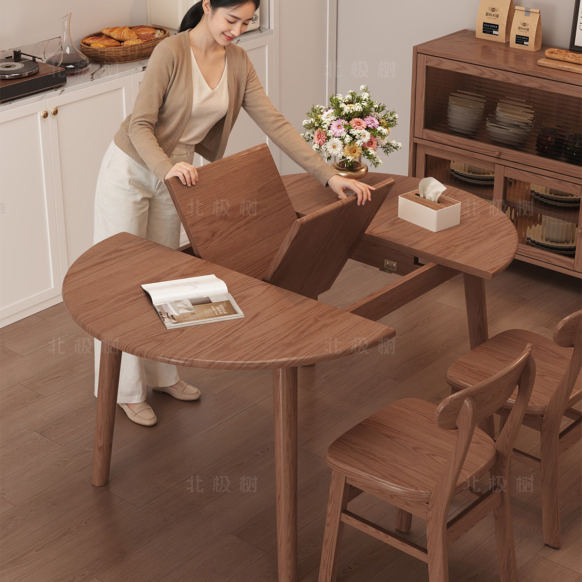 实木餐桌可伸缩折叠餐桌家用