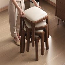 北极树凳子板凳实木家用可叠放客人备用凳子餐凳结实耐用软包凳子