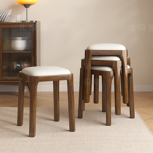 实木凳子餐椅家用可叠放软包板凳简约现代矮凳客厅小方凳餐桌椅子