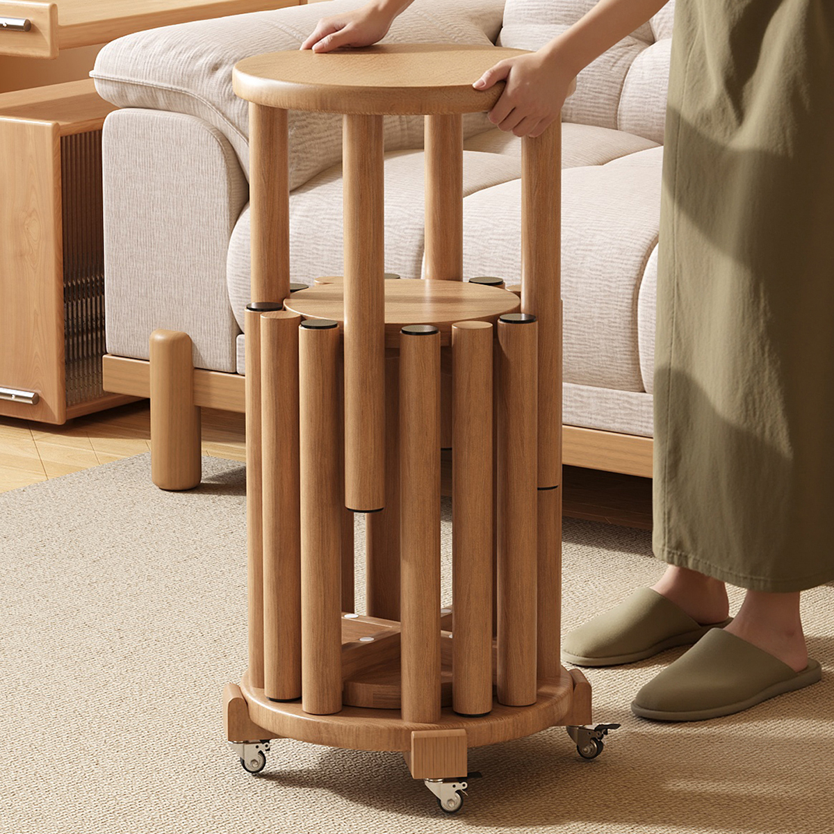 北极树实木凳子可叠放圆凳叠叠乐