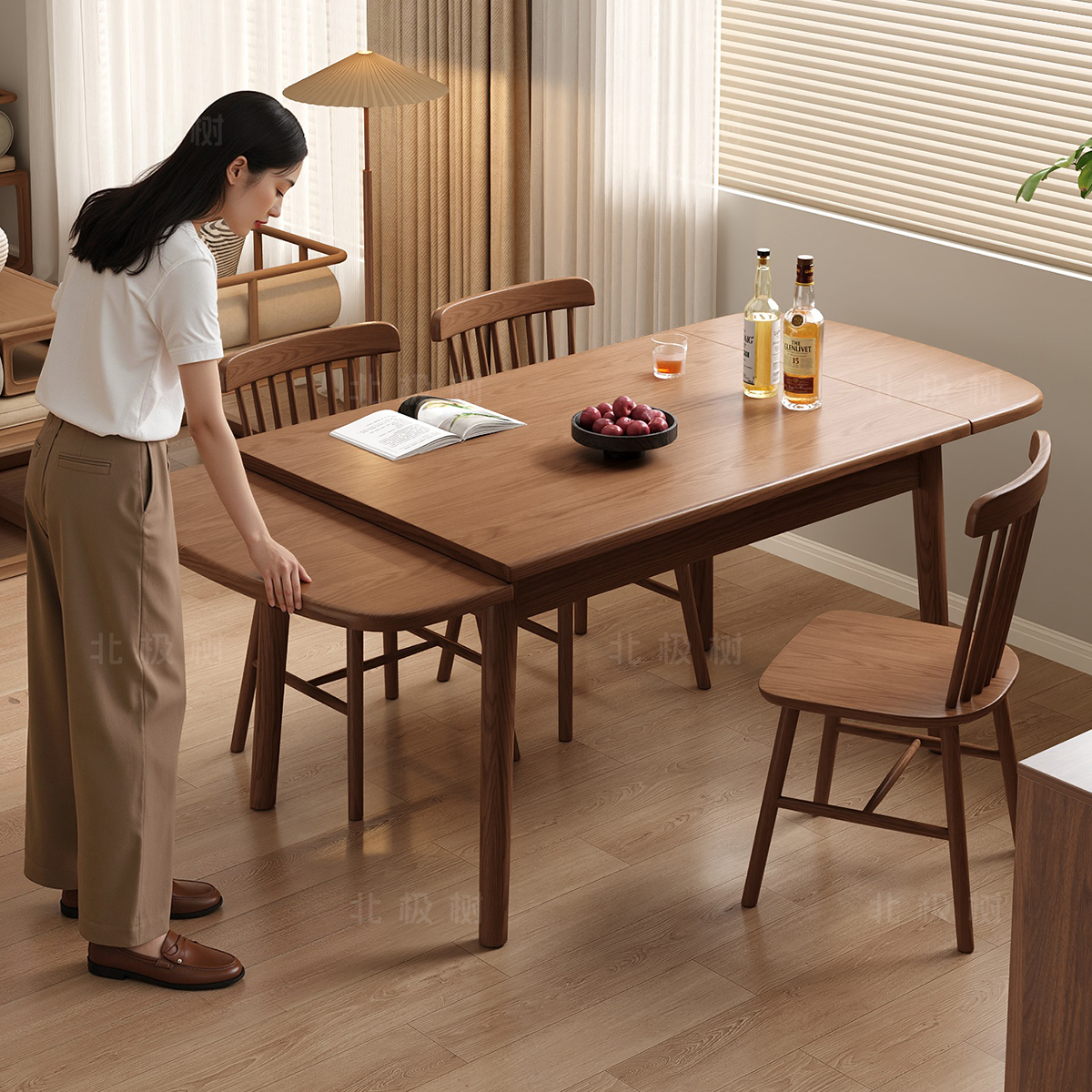 实木餐桌椭圆桌可折叠伸缩