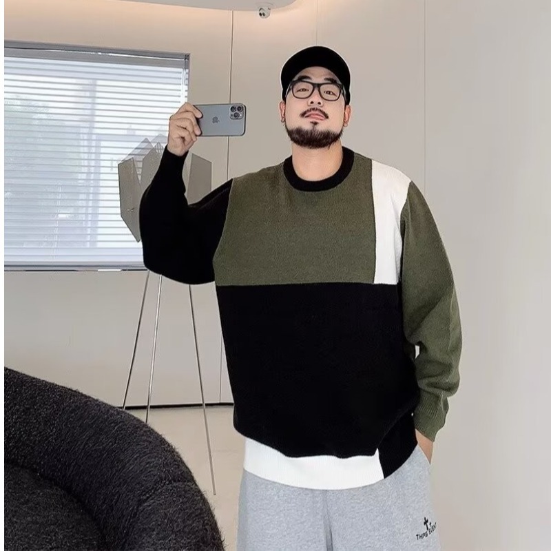 PANG哥 潮牌2025大码男装冬胖子百搭套头毛衣宽松圆领针织衫外套