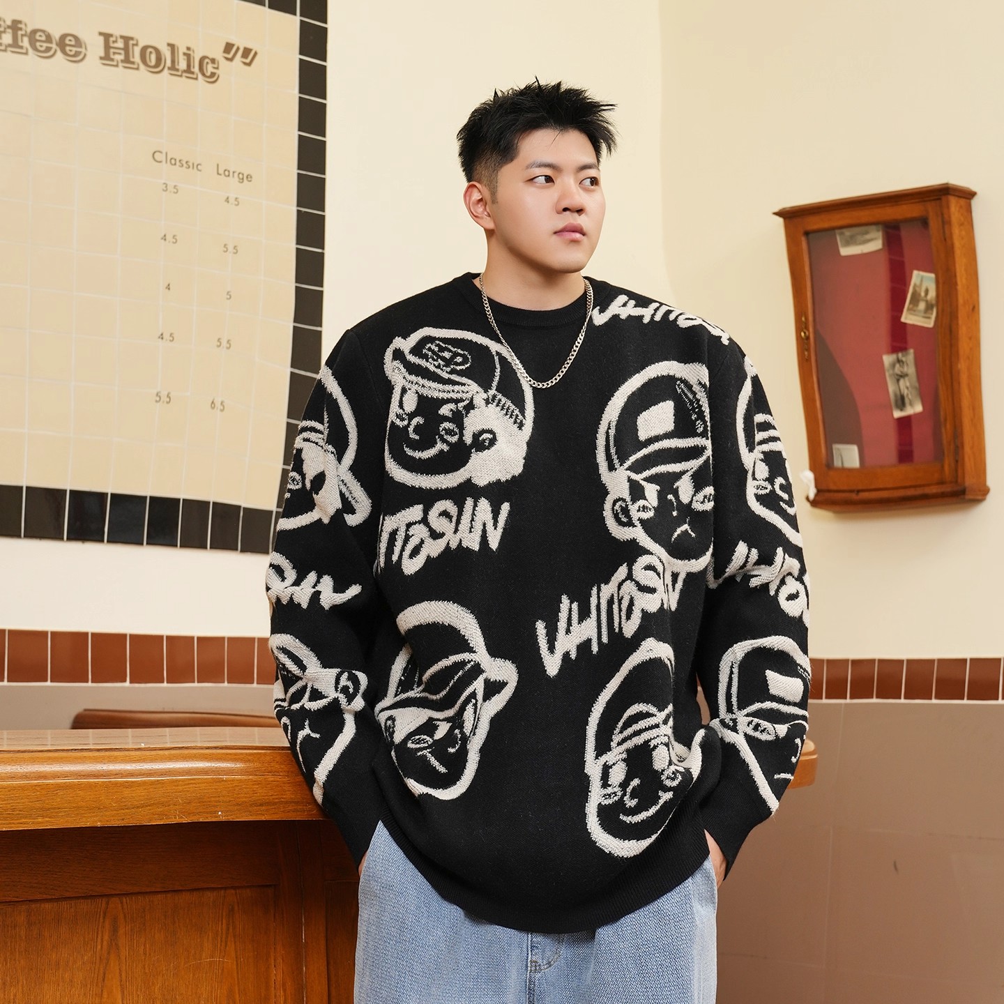 2025圆领毛衣宽松立领针织衫