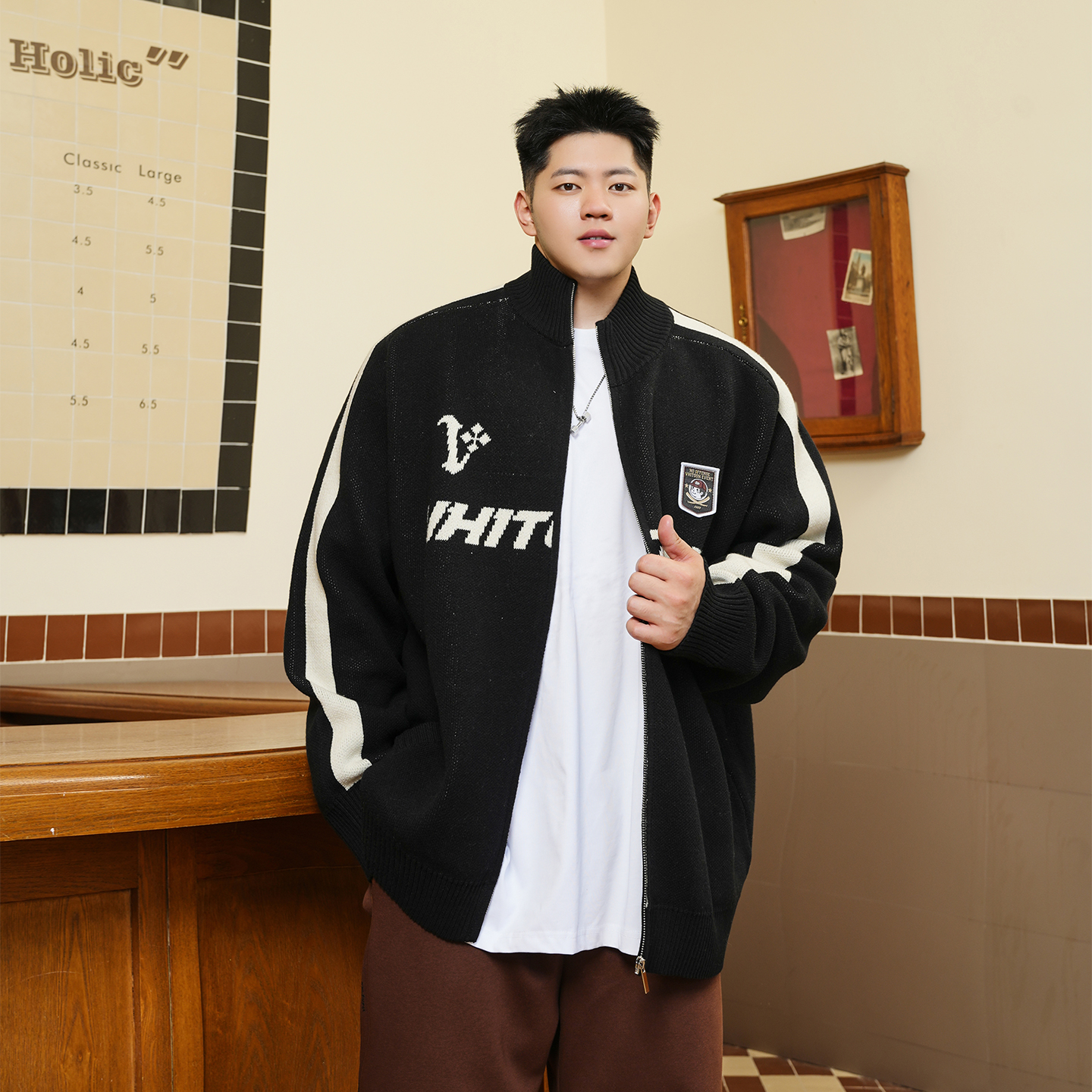 翻领毛衣胖子宽松打底针织衫