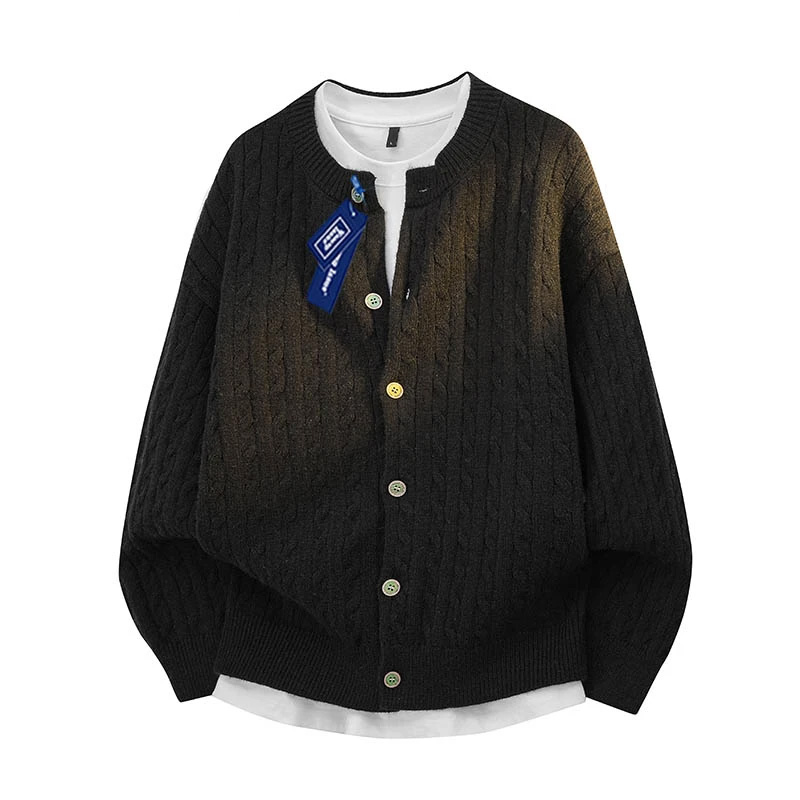 开衫毛衣胖子宽松圆领针织衫