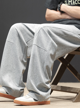 PANG哥 2025潮牌大码男装秋胖子宽松直筒休闲裤男士纯色长裤