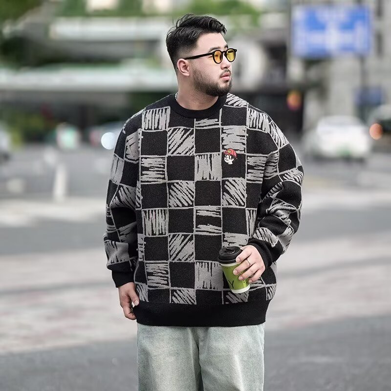 PANG哥 潮牌2025大码男装春设计感小众圆领卫衣胖子宽松加肥加大