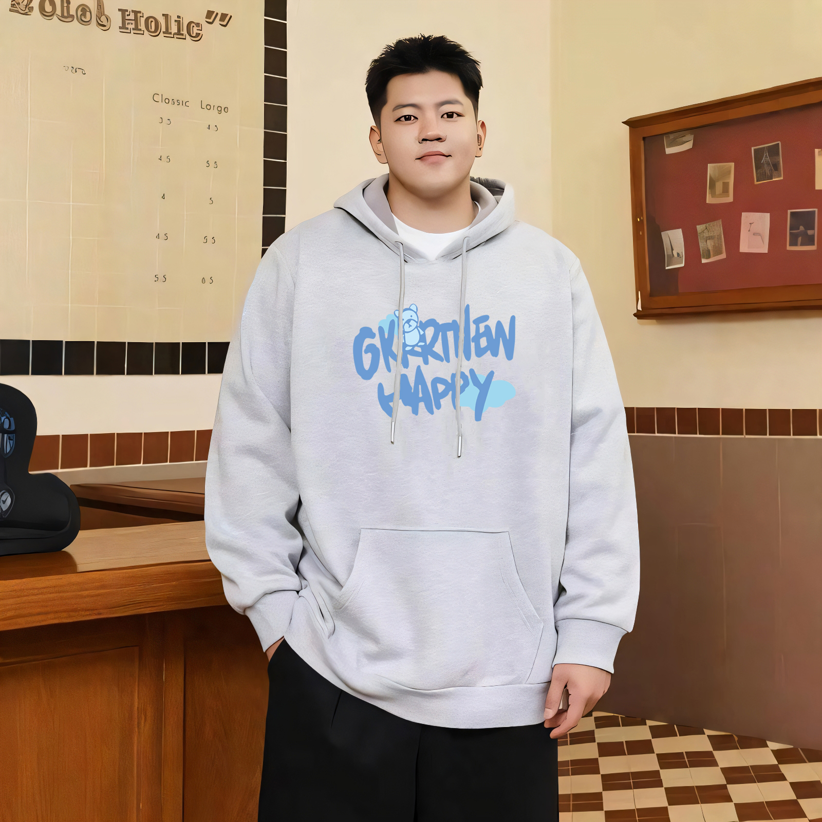 宽松印花连帽卫衣帽衫加绒