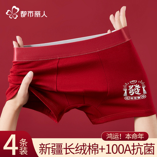 纯棉男生结婚礼物属马年四角平角短裤 都市丽人本命年红色男士 内裤