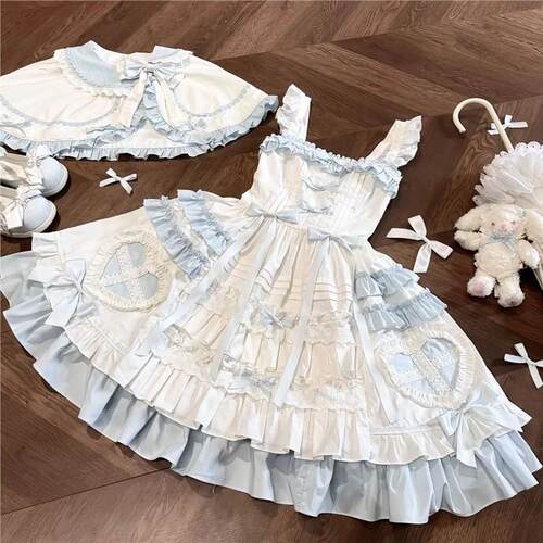 蓝白doll少女甜美爱心斗篷JSK蛋糕飞行日记lolita遮肉显瘦lolita