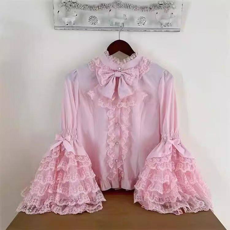 Lolita洋装甜美可爱蕾丝dolllolita姬袖衬衫长袖jsk内搭衬衫上衣