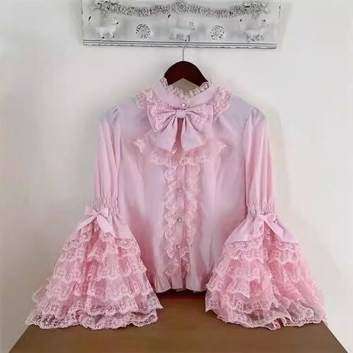 Lolita洋装甜美可爱蕾丝dolllolita姬袖衬衫长袖jsk内搭衬衫上衣
