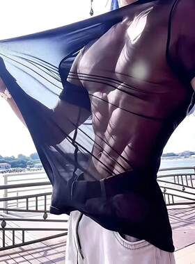 男士网纱短袖打底衫圆领修身上衣