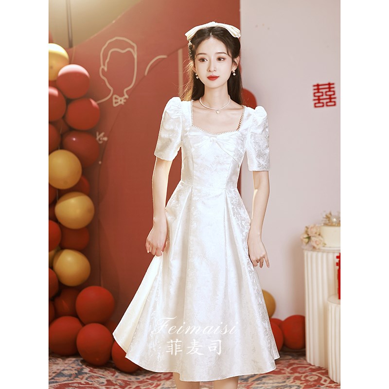 好货白色小晚礼服女衣服平时可穿订婚连衣裙毕业敬酒服领证登记小