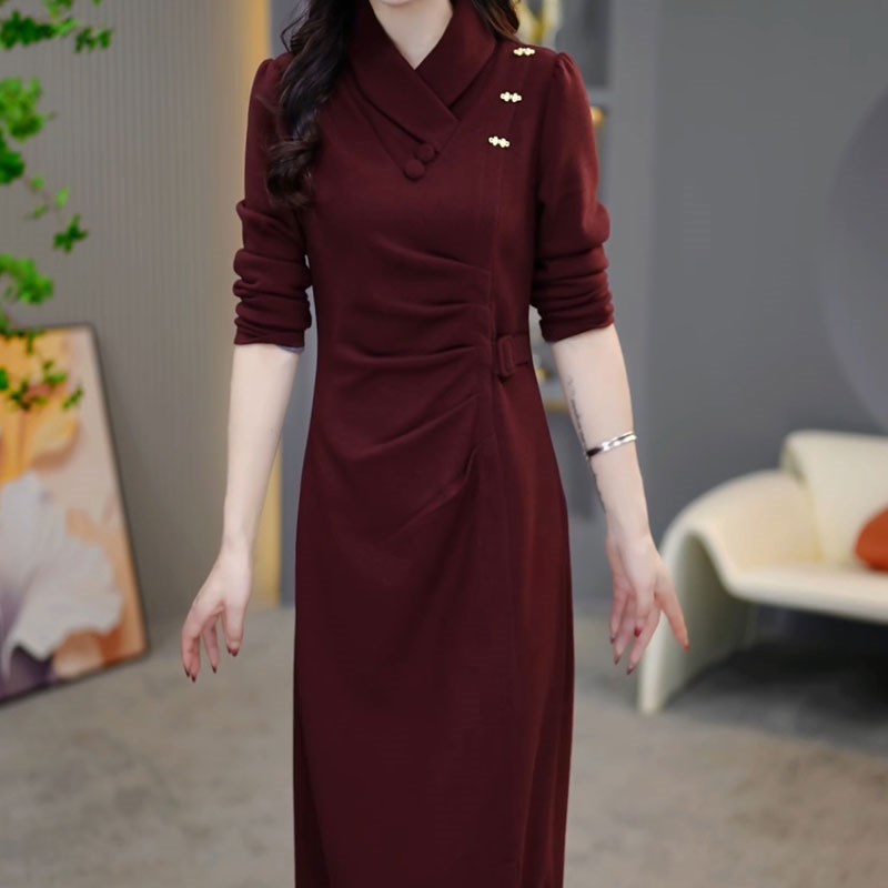 好货改良旗袍连衣裙2025新款女秋冬加厚高端喜婆婆婚宴妈妈礼服配